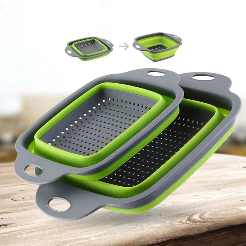 Square Collapsible Silicone Colander – Foldable Food, Fruit & Vegetable Strainer – Great for Draining Pasta & Saving Cupboard Space – Available in Green, Blue, Red & Orange Colours