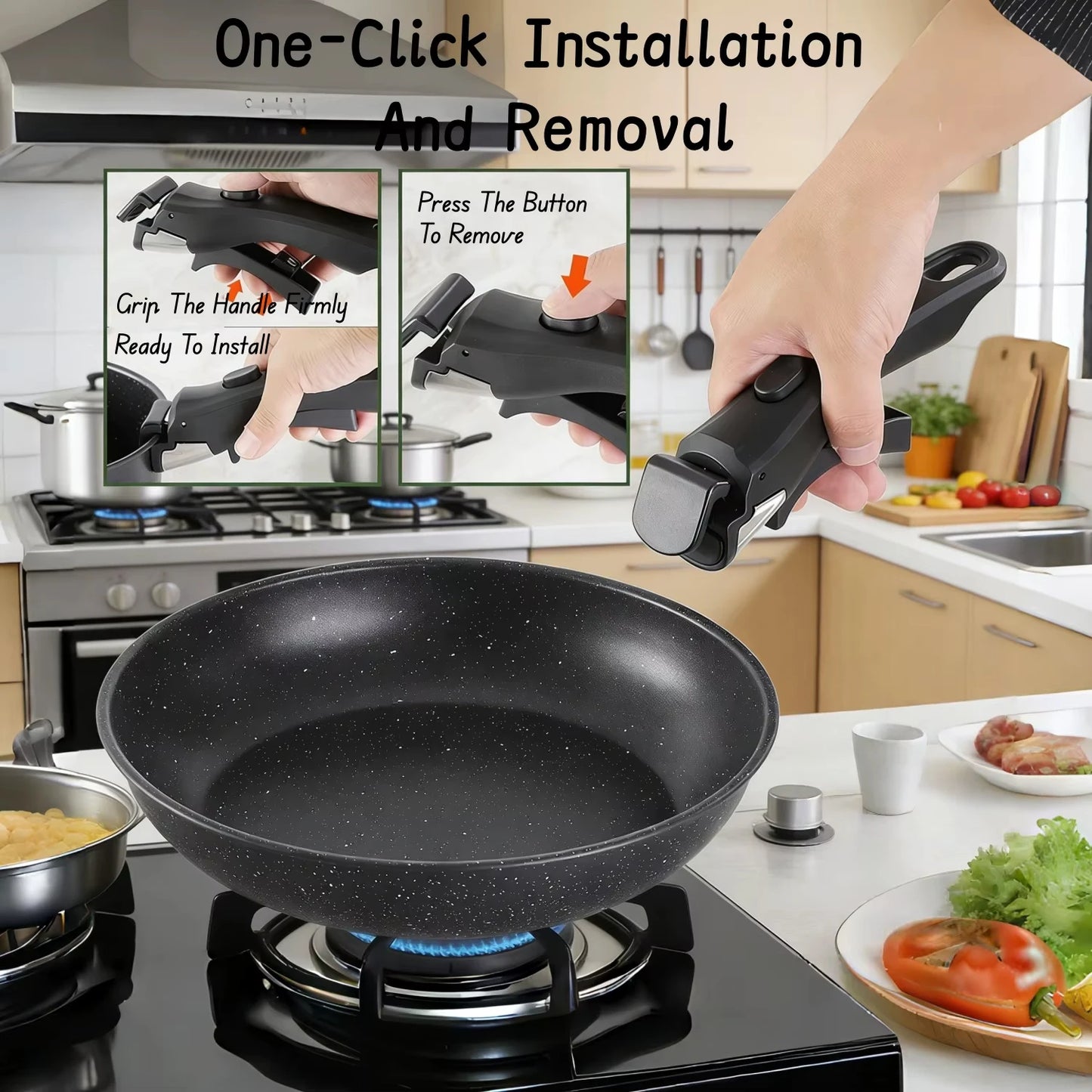 5-Piece Non-Stick Cookware Set with Detachable Handle – Aluminium Alloy, Stackable, Induction Compatible, Great for Everyday Cooking, Frying, and Sautéing
