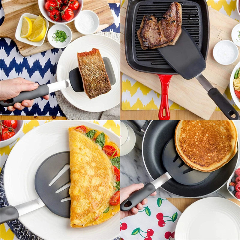 Silicone Turner Spatula Set – Extra Large Wide Flexible Heat Resistant Cooking Turners – Perfect for Flipping Pancakes, Eggs, Fish & Burgers