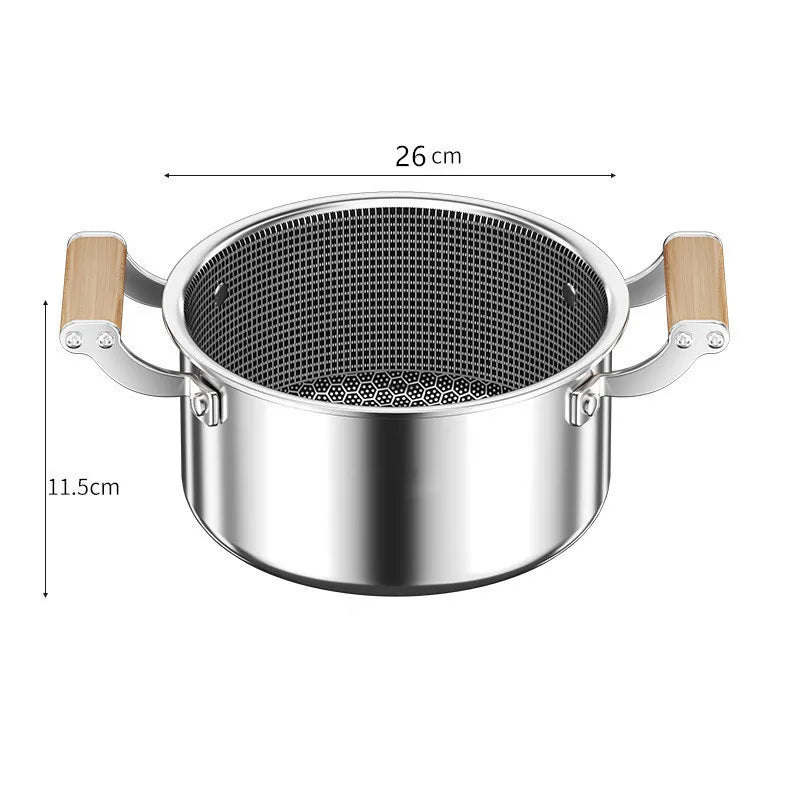 Honeycomb Stainless Steel Soup Pot with Lid – Multi-Purpose Non-Stick Pot for Frying, Stewing, Searing, Stir-Fry, Soup & Stock – Works on All Stovetops – Available in 20cm, 22cm, 24cm (with lid), and 26cm (without lid)
