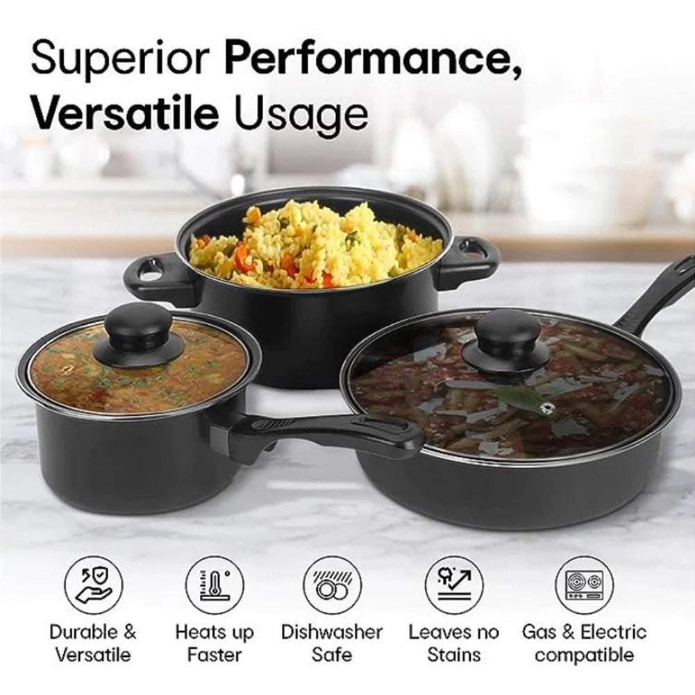 12 Piece Maifan Stone Non-Stick Cookware Set – Stackable Deep Frying Pan, Milk Pot & Cooking Pot with Lids – Best for Quick Breakfasts & Family Dinners – Available in Black, Blue & Pink Colours