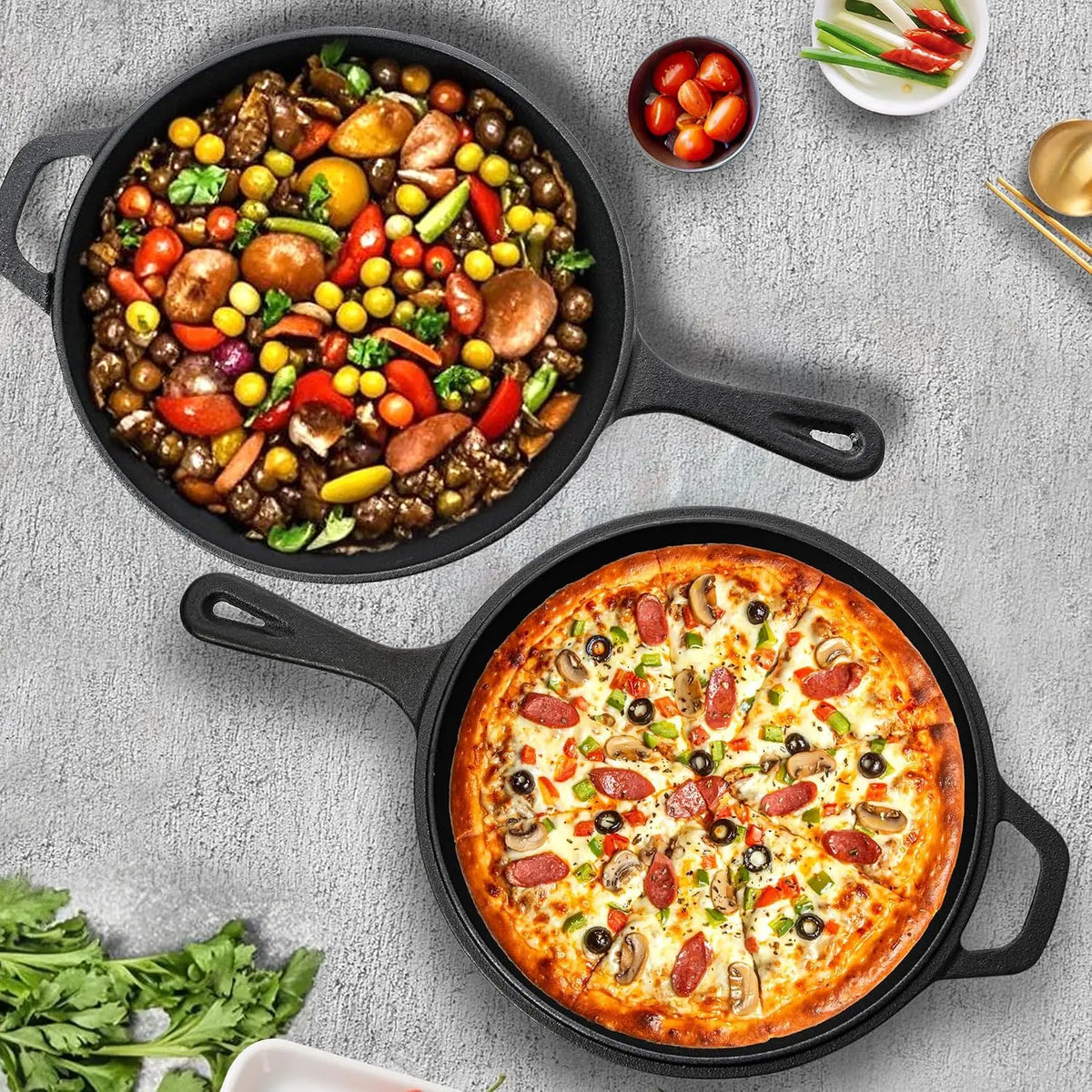 Cast Iron Multi Cooker Dutch Oven with Skillet Lid – 2-in-1 Pre-Seasoned Casserole – Best for Baking, Frying & Roasting on All Stoves