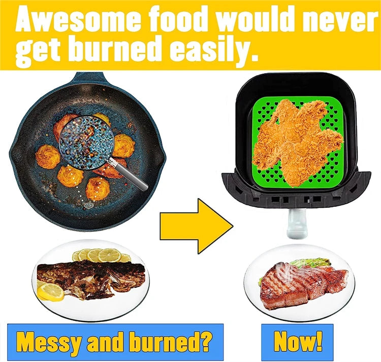 3 Piece Reusable Silicone Air Fryer Liners – 8.5 Inch Square Non-Stick Air Fryer Mats – Perfect for Air Frying & Steaming