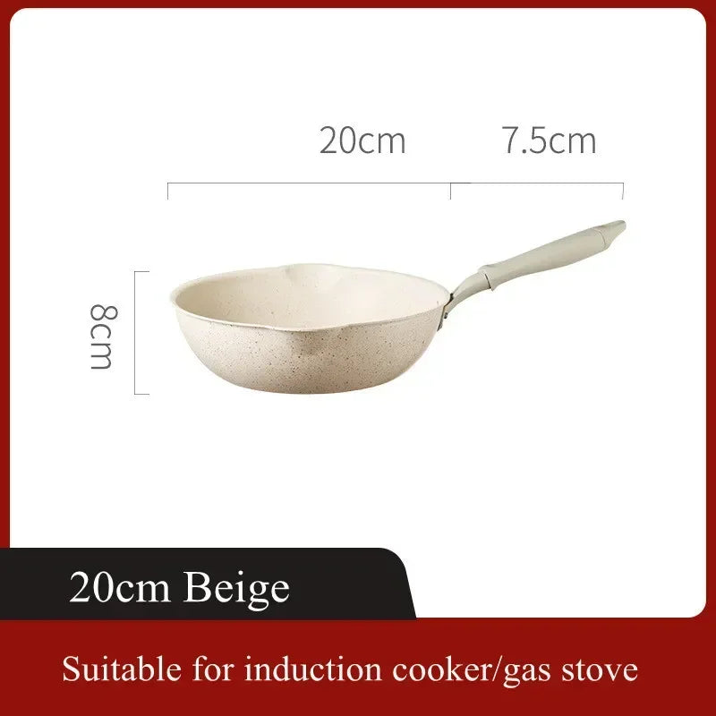 Beige Maifan Stone Non-Stick Wok – Aluminium Stir-Fry Pan with Soft-Touch Handle & 3-Layer Base – Perfect for Healthy Low-Oil Cooking – Available in 20cm, 24cm, 26cm & 28cm