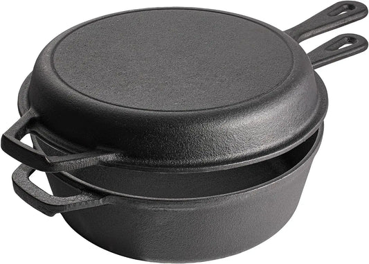 2-in-1 Cast Iron Dutch Oven with Skillet Lid – Pre-Seasoned Multi Cooker for Baking, Frying & Roasting – Ideal for All Hobs & Camping United Kingdom