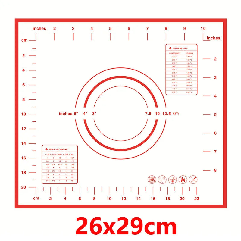 Thick Silicone Baking Mat with Measurements & Raised Edges – Reusable Non-Stick Pastry & Dough Rolling Mat – Great for Kneading, Rolling & Baking – Available in Red & Black Colours