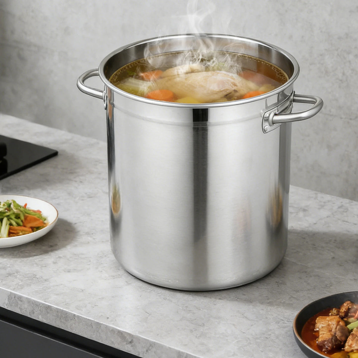 Stainless Steel Soup Pot with Stainless Steel Lid – Commercial Stockpot for Induction & Gas Hobs – Perfect for Home & Catering Kitchens (35L)