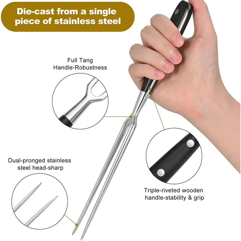 Stainless Steel Meat Carving Fork with Long Handle – Sharp Prong Grill & Serving Fork – Best for Carving Chicken, Turkey & Beef