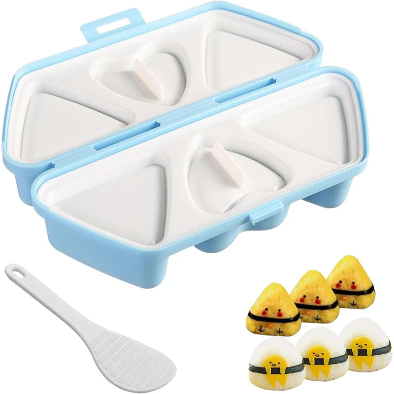 6 in 1 Sushi & Onigiri Mould Set – Triangle, Heart & Musubi Rice Ball Maker Kit – Perfect for Sushi, Bento Boxes & Kids Lunches – Available in Grey & Blue Colours