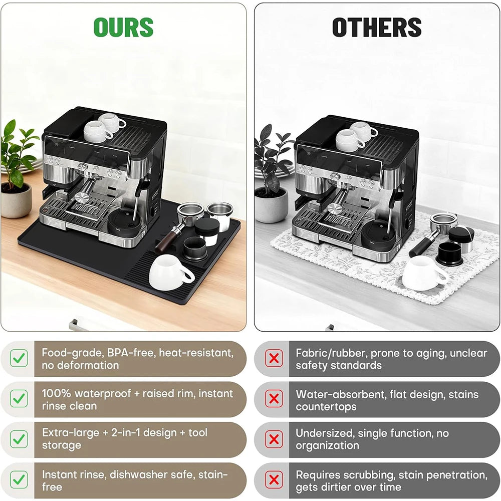 Silicone Espresso Machine Coffee Mat with Detachable Tamping Mat – Anti-Slip Heat Resistant Coffee Bar Mat – Ideal for Home Coffee Stations