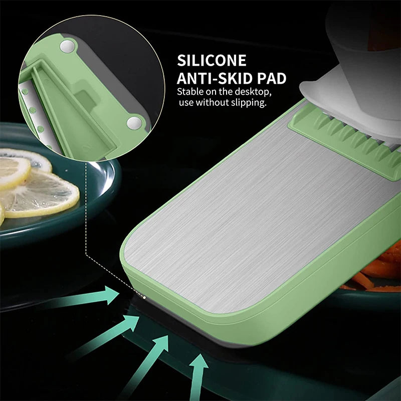 6 in 1 Mandoline Vegetable Slicer with 6 Interchangeable Stainless Steel Blades – Julienne Shredder & Veggie Slicer – Perfect for Salads & Meal Prep – Available in Light Green & Light Grey Colours