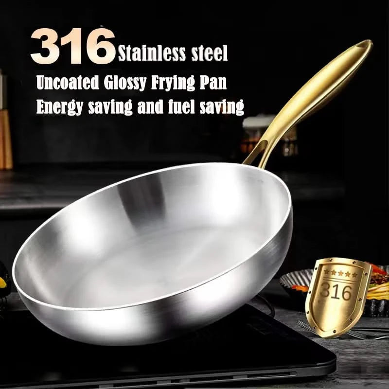 Non-Stick Stainless Steel Skillet – 316 Grade, Ideal for Cooking Steak and Versatile Dishes, Designed for Gas and Induction Stoves