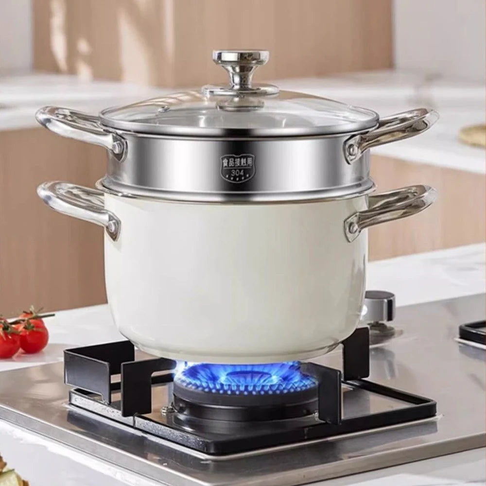 304 Stainless Steel Non-Stick Soup/Stock Pot with Glass Lid – Ideal for Heating Milk, Soups, Stews, Curries, Simmering, Sautéing & One-Pot Meals – Induction, Gas & Electric Compatible – Available in 18cm, 20cm, 22cm & 24cm (Milky White)