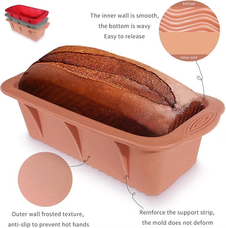 Non-Stick Silicone Loaf Pan – Easy Release Bread Mould & Baking Tin – Perfect for Bread, Meatloaf, Banana Bread & Cakes – Available in Grey, Pink & Blue Colours