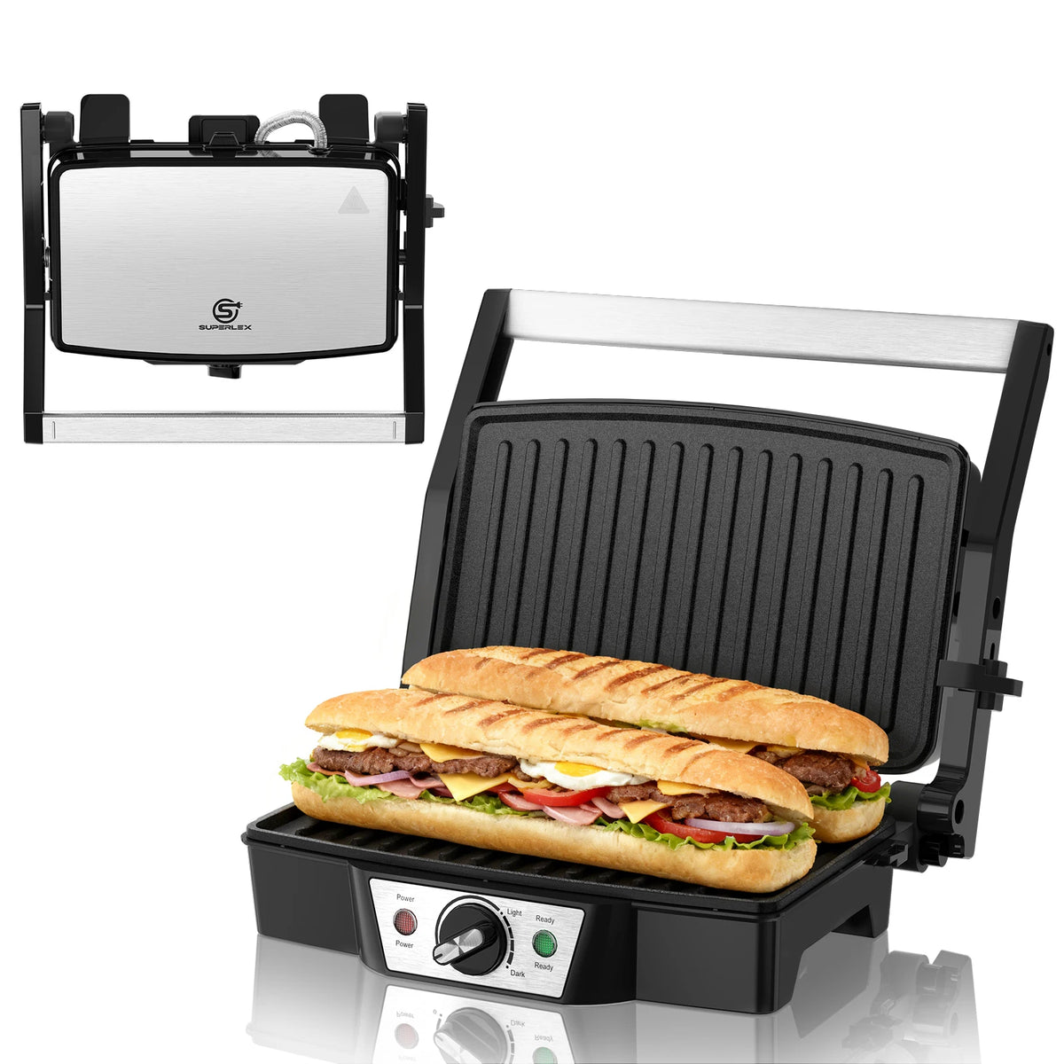 Panini Press & Electric Sandwich Maker – 1500W Grill with 180° Flat Open Non-Stick Plates & Adjustable Temperature – Best for Toasties, Paninis & Burgers