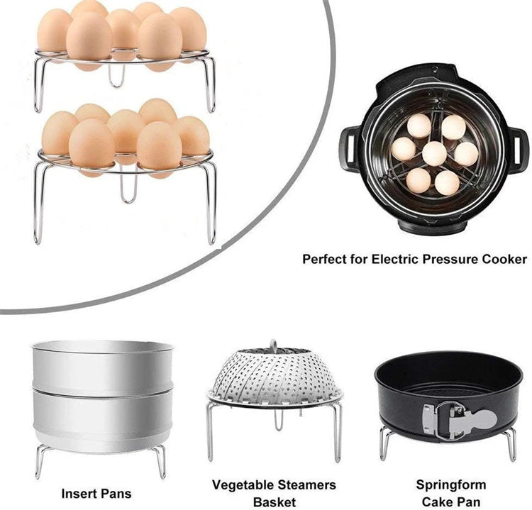 Stainless Steel Egg Steamer Rack Trivet – Pressure Cooker Steaming Holder for Eggs – Great for Boiled Eggs & Steaming Vegetables – Available in Short & Tall