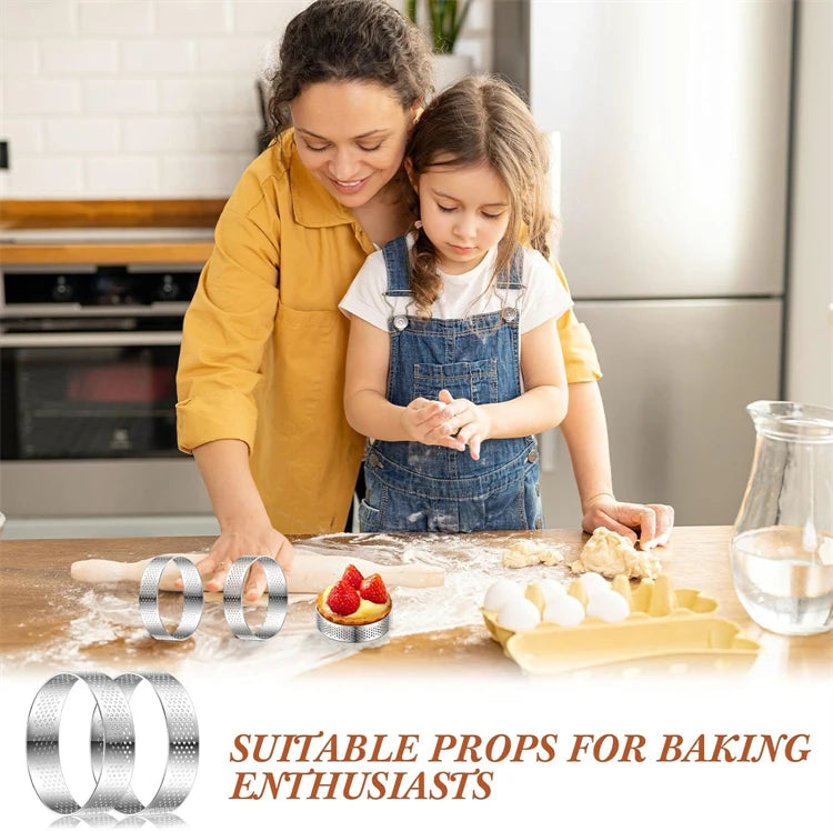 12 Piece Perforated Stainless Steel Tart Rings – Non-Stick Round Cake & Mousse Rings – Ideal for Tarts, Mousse Cakes & Desserts