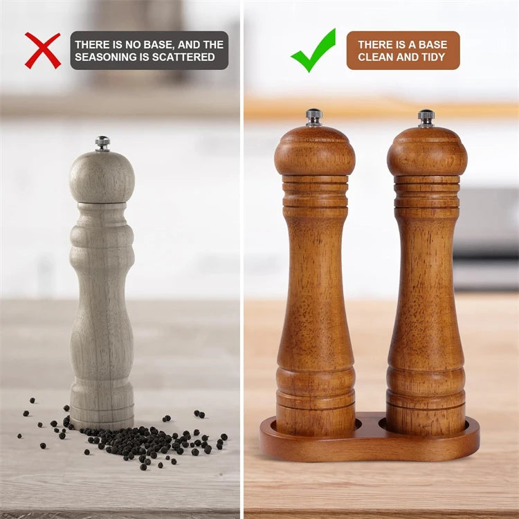Oak Wood Salt & Pepper Grinder Set with Adjustable Ceramic Grinder – Wooden Pepper Mill & Salt Grinder – Great for the Kitchen & Dining Table – Available in 5 Inch, 8 Inch & 10 Inch