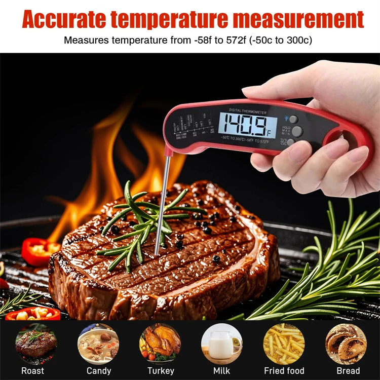 Digital Instant Read Meat Thermometer with Backlight – Waterproof 0.5 Second Food Thermometer – Best for BBQ, Roasting & Baking – Available in Black & Red Colours