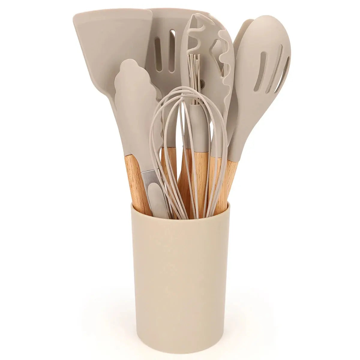 12-Piece Food-Grade Silicone Kitchen Utensils Set with Wooden Handles & Storage Holder – Versatile, Non-Stick & Heat-Resistant Cooking Utensils – Includes Turner, Spatula, Spoons & More for Cooking & Baking C for Chef