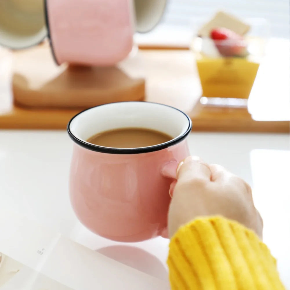 Nordic Ceramic Coffee & Tea Mug – Solid Colour Vintage Milk Cup, Available in 8 Colours & 2 Sizes (300ml / 400ml)