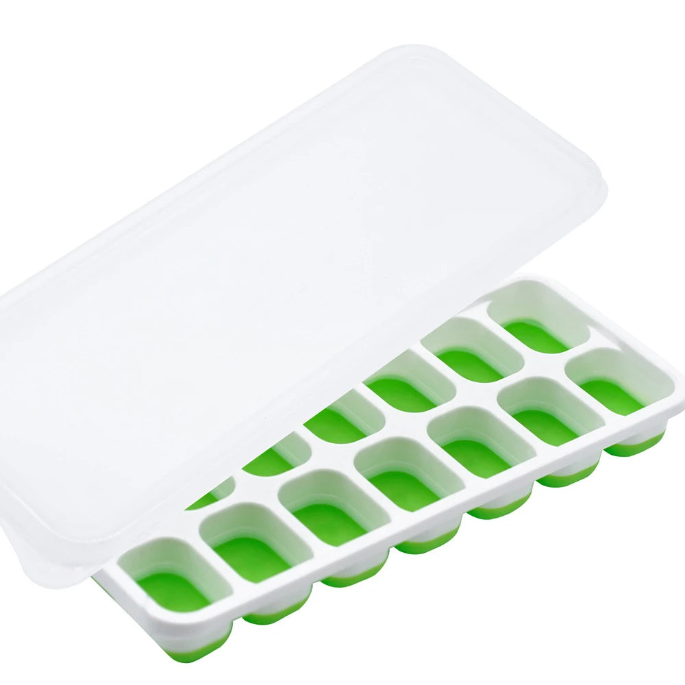 Easy-Release Ice Cube Tray with Lid – 14 Cube Stackable Ice Mould – Best for Chilling Water, Juice & Iced Coffee – Available in Pink, Green, Yellow & Blue Colours