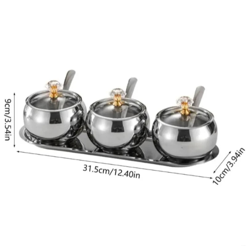 Stainless Steel Spice Jar Set with Tray