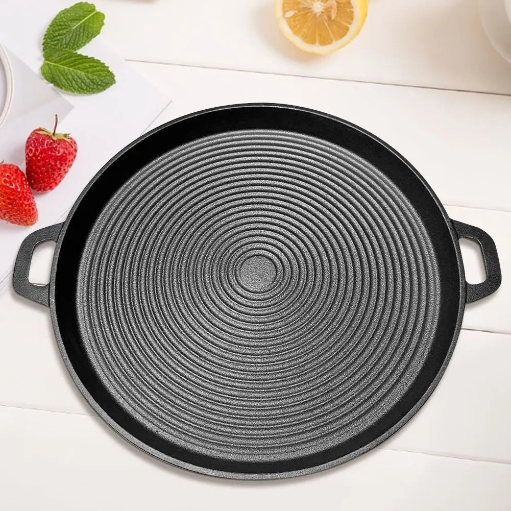 Round 34cm Iron Grill Pan Nonstick Pan With Handles Griddle For Gas Stove Home Outdoor Travel
