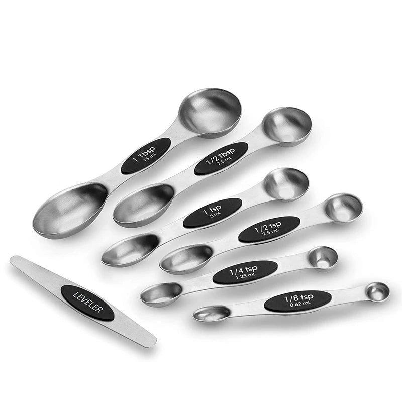 7 Piece Magnetic Stainless Steel Measuring Spoon Set with Leveller – Double-Sided Measuring Spoons – Best for Cooking & Baking – Available in Red & Black Colours