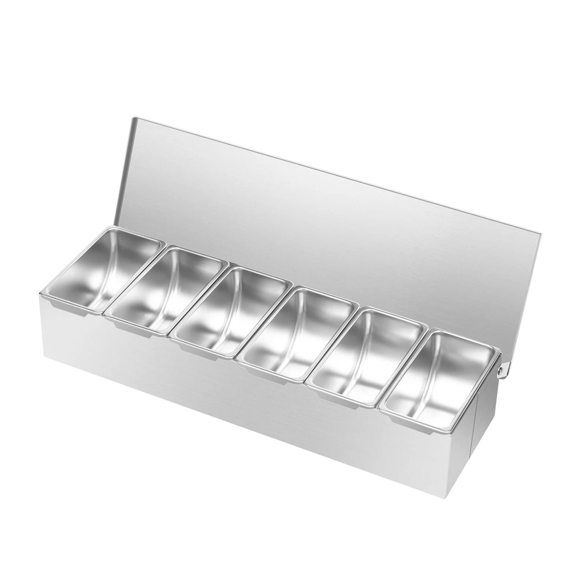 6 Compartment Stainless Steel Seasoning Box with Flip Lid – Sealed Condiment & Spice Container with Removable Trays – Perfect for Kitchens & Restaurants
