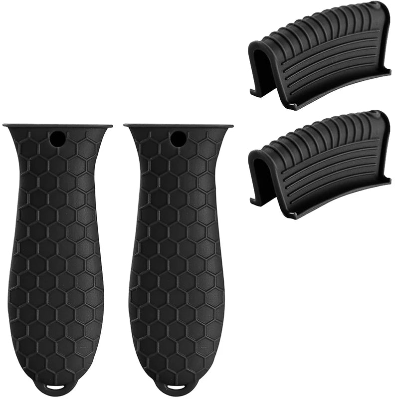 4 Piece Silicone Hot Handle Holder Set – Heat Resistant Pan Handle Covers & Assist Sleeves – Best for Cast Iron Skillets & Hot Pans – Available in Blue, Black & Red Colours Black