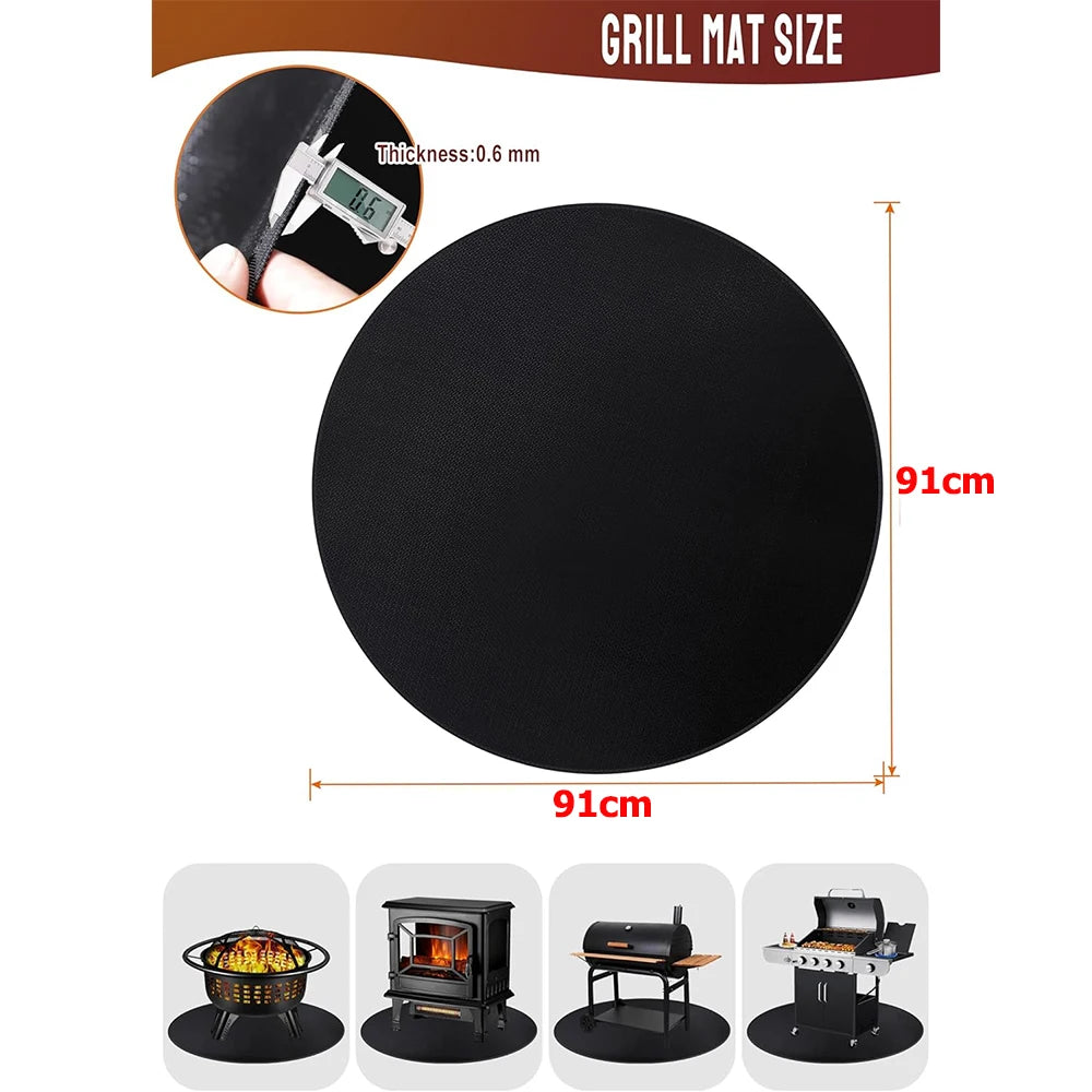 Round Fireproof Fire Pit & Under Grill Mat – Oil-Proof, Waterproof BBQ Pad – Great for Protecting Decks, Patios & Lawns