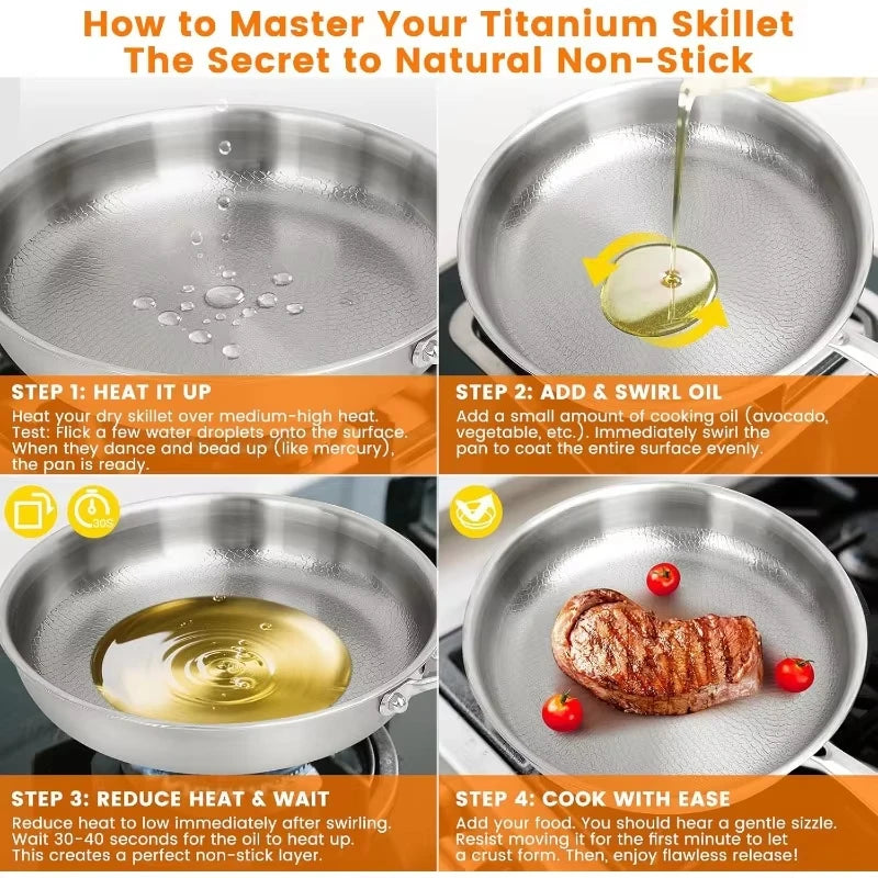 Titanium Fish Scale Hammered Uncoated Non-Stick Frying Pan with Glass Lid – Induction Compatible Steak & Stir-Fry Pan – Ideal for Searing, Frying & Everyday Cooking – Available in 26cm, 28cm & 30cm