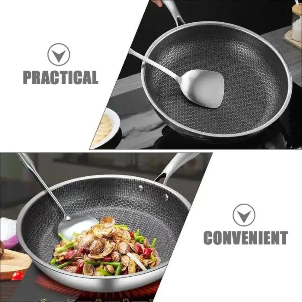 Honeycomb Stainless Steel Frying Pan – Uncoated Thickened Non-Stick Steak Pan for Gas & Induction – Great for Searing, Sautéing & Pancakes – Available in 26cm, 28cm & 30cm