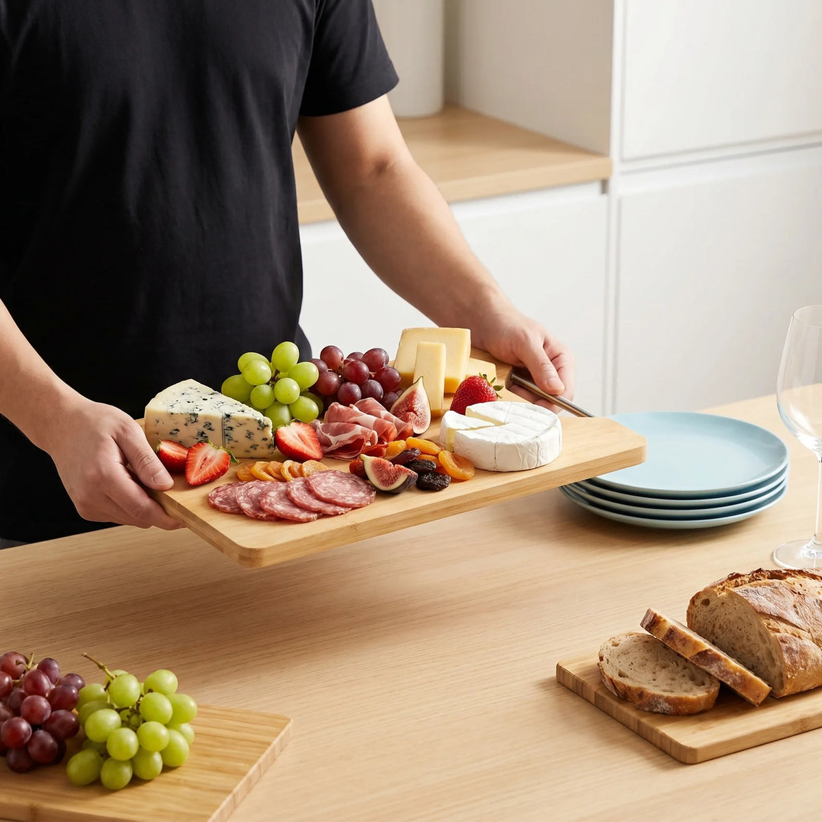 Bamboo Chopping Board with Juice Channel – Thick Paint-Free Double-Sided Cutting Board with Hanging Hook – Great for Meat, Fruit & Veg – Available in 1, 2 & 3 Packs