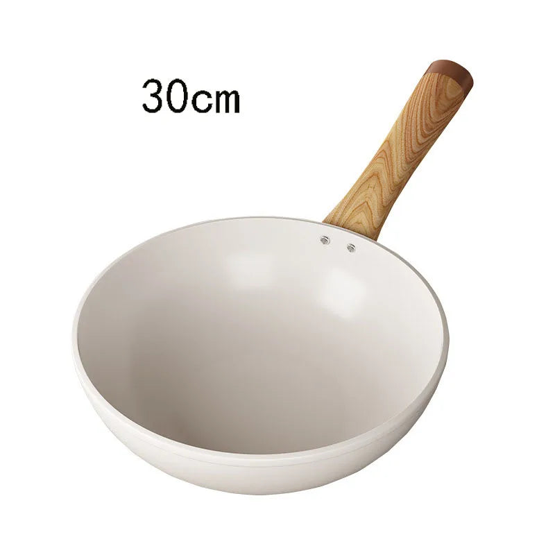 Ceramic Non-Stick Wok with Wooden Handle & Glass Lid – Ideal for Stir-Frying, Searing, Deep-Frying, Steaming, Boiling & Daily Cooking – Compatible with Induction & Gas Stoves – 30cm