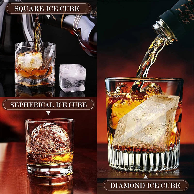 Large Silicone Ice Cube Tray with Lid – Reusable Ice Mould for Big Cubes, Spheres & Diamonds – Ideal for Cold Drinks & Iced Coffee – Available in Square Cube, Sphere & Diamond