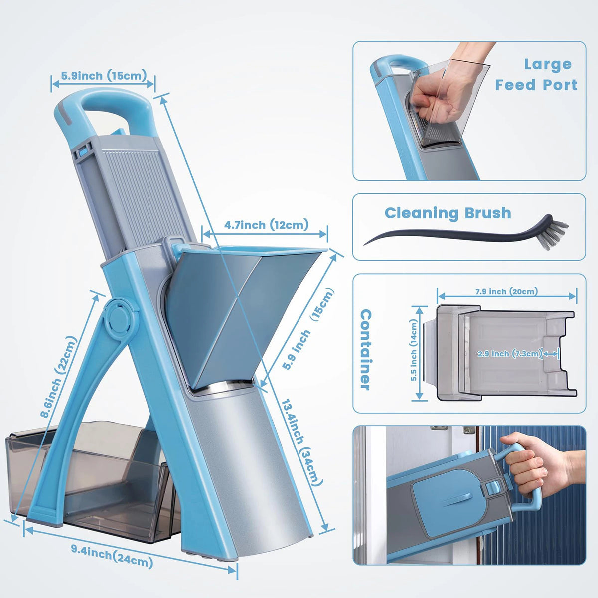 Hand-Safe Vegetable Slicer – Adjustable 0.1–8mm Mandoline, Dicer & Julienne Cutter with Auto-Return Handle – Great for Safe, Speedy Meal Prep