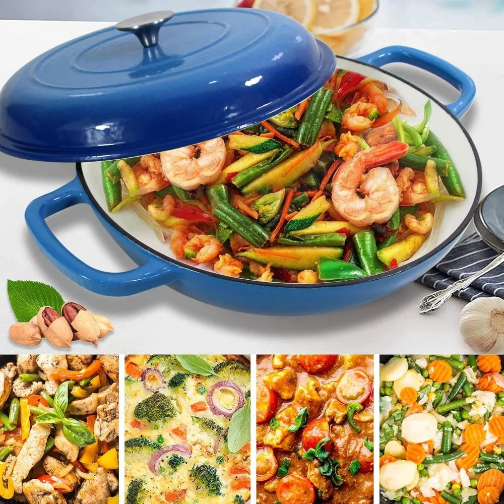 4.5L Cast Iron Dutch Oven Braiser Casserole Pan with Lid & Dual Handles – Designed for Searing, Braising, Roasting, Baking, Stews, Curries, Soups, One-Pot Meals and Everyday Cooking – Compatible with Induction & Gas Stoves