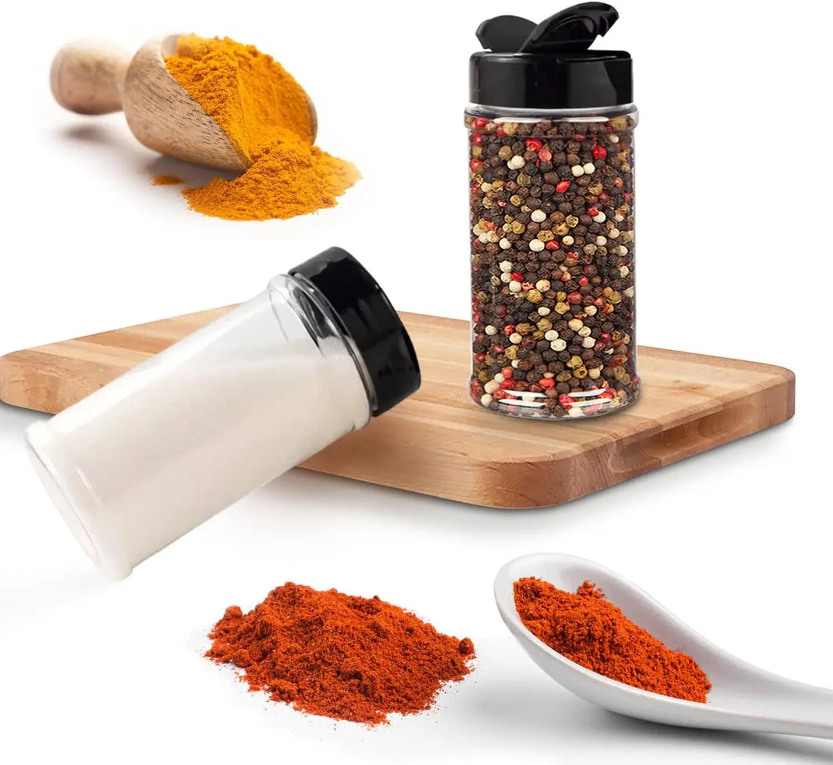 Clear Plastic Spice Jars with Shaker Lids – Seasoning Containers for Spice Powders & Herbs – Ideal for Organising Kitchen Cupboards – Available in 6 Pieces, 9 Pieces, 12 Pieces & 15 Pieces