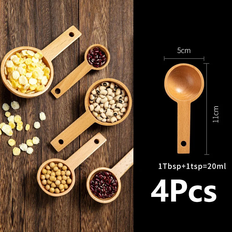 4 Piece Beech Wood Coffee Scoops – Wooden Measuring Spoons for Coffee Beans, Ground Coffee & Tea – Best for Coffee Beans, Ground Coffee & Loose Tea – Available in Small, Medium, Large, XL & XXL 4 Pieces – Large