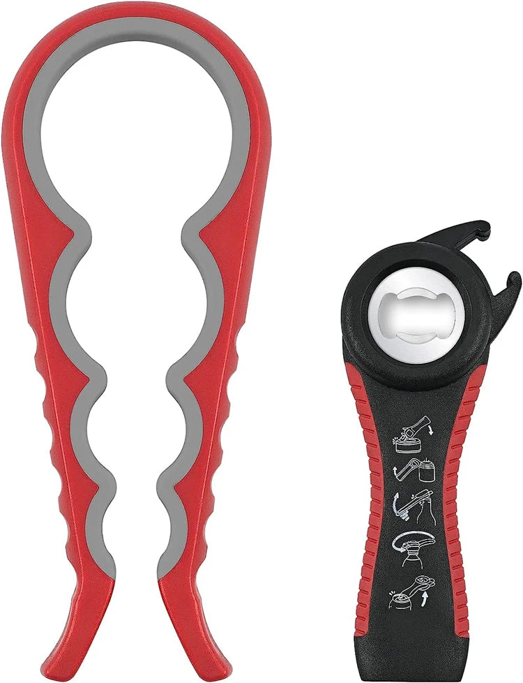 2 Piece 5 in 1 Jar & Bottle Opener Set – Multi-Function Can Opener for Weak Hands – Ideal for Seniors & Anyone with Grip Difficulties