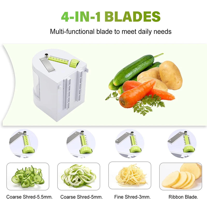 4 in 1 Vegetable Spiralizer with Stainless Steel Rotating Blades – Veggie Spiral Cutter & Noodle Maker – Great for Courgette Noodles, Salads & Garnishes