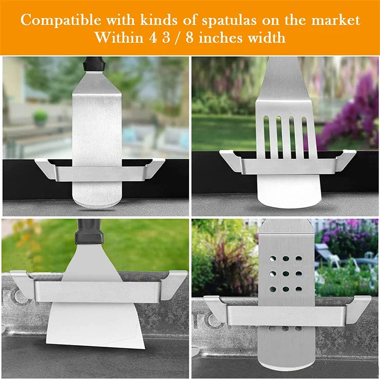 Stainless Steel Griddle Spatula Stand – BBQ Utensil Holder Clip for Grill Side Shelves – Ideal for Keeping Spatulas & Tongs Off the Surface – Available in 1 Piece & 2 Pieces