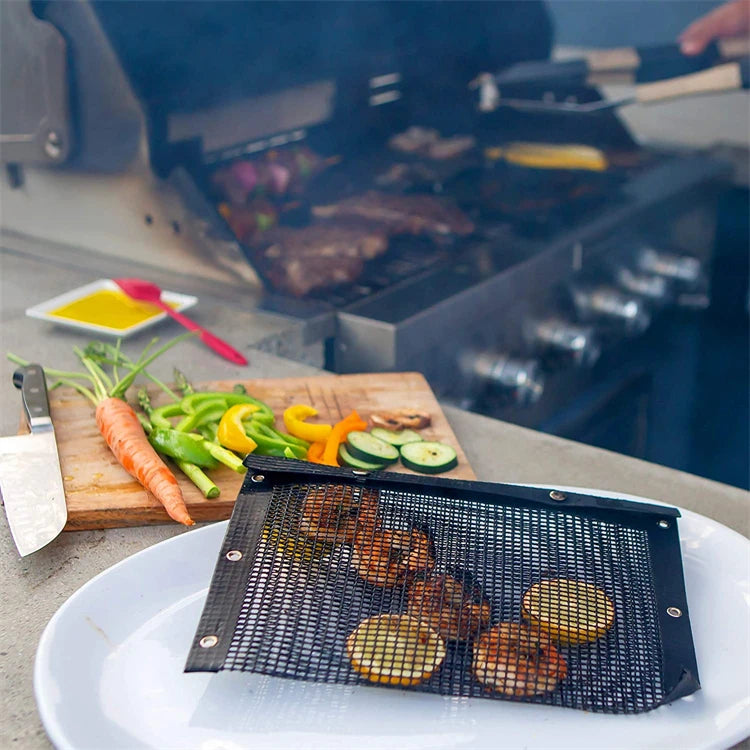 Reusable PTFE Mesh Grill Bags – Non-Stick BBQ Bags for Charcoal, Gas Grills & Smokers – Best for Grilling Vegetables, Fish & Small Foods – Available in 3 Sizes