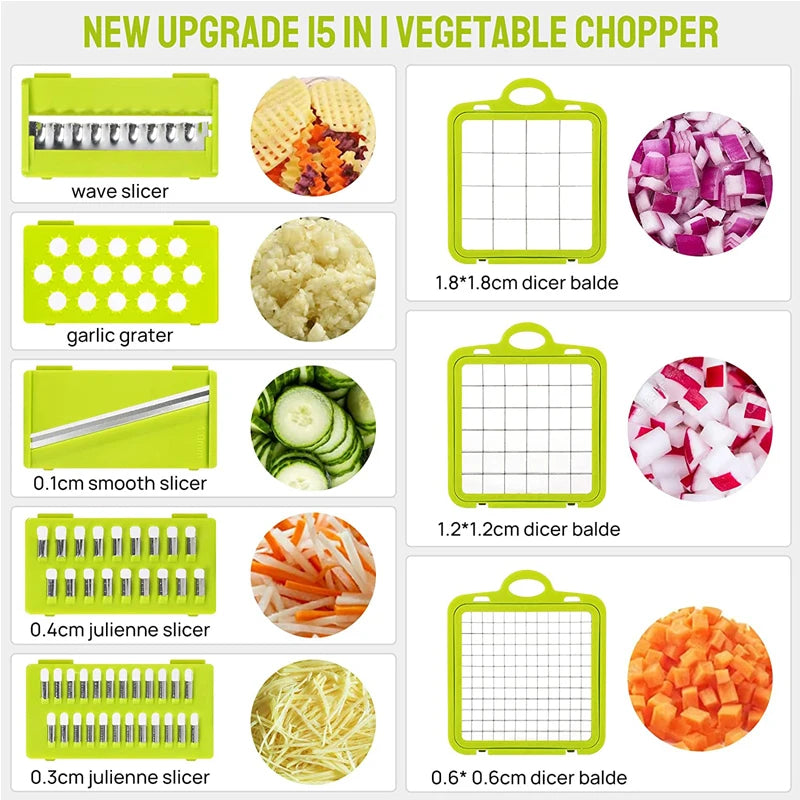 22 in 1 Vegetable Chopper & Dicer with 13 Blades and Container – Onion Chopper & Veggie Mandoline – Best for Potatoes, Tomatoes & Onions