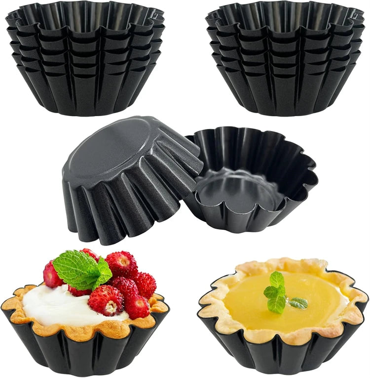 Non-Stick Carbon Steel Mini Tart Pans – Fluted Egg Tart & Muffin Tins – Perfect for Tarts, Quiches, Pies & Desserts – Available in 4, 8 & 12 Pieces