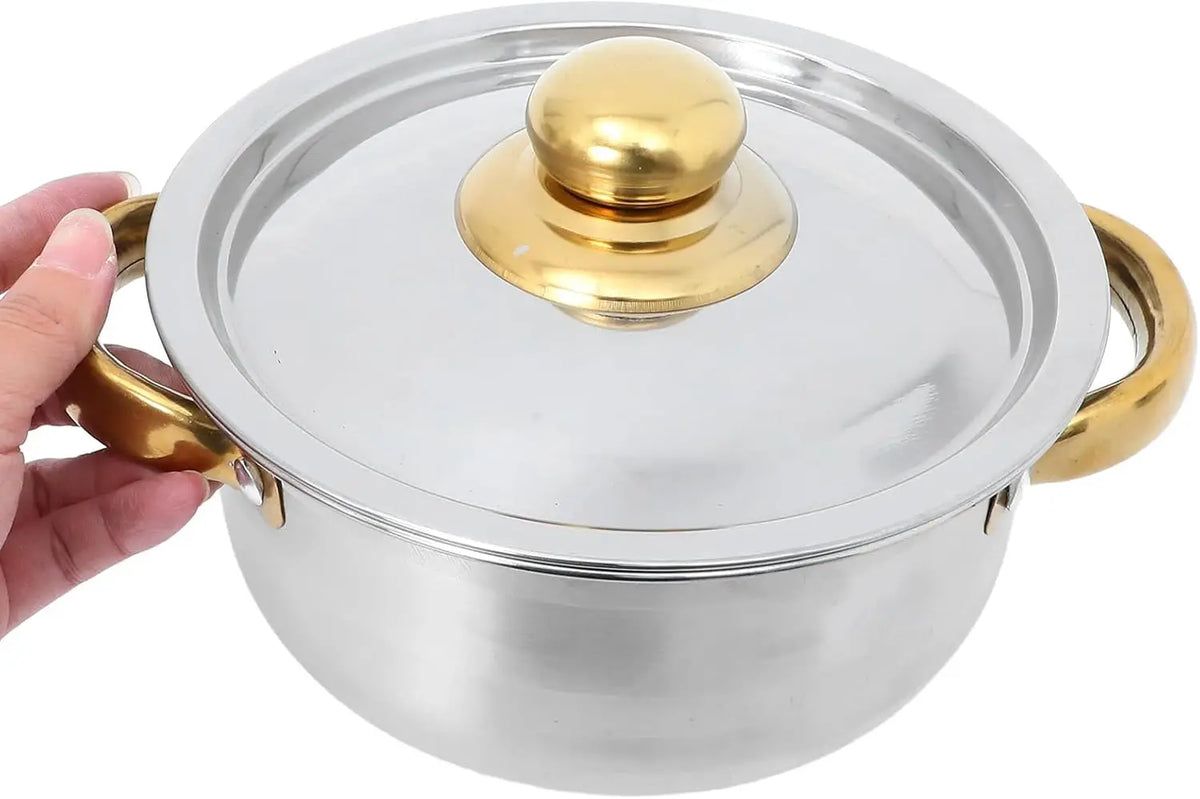 Golden Handle Stainless Steel Cookware Set with Lids – 5 Piece Pots & Saucepan Set – Perfect for Induction, Gas & Oven Cooking