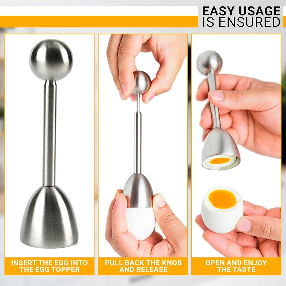 Stainless Steel Egg Topper & Cracker – Soft & Hard Boiled Egg Cutter and Opener – Great for Neatly Topping Boiled Eggs