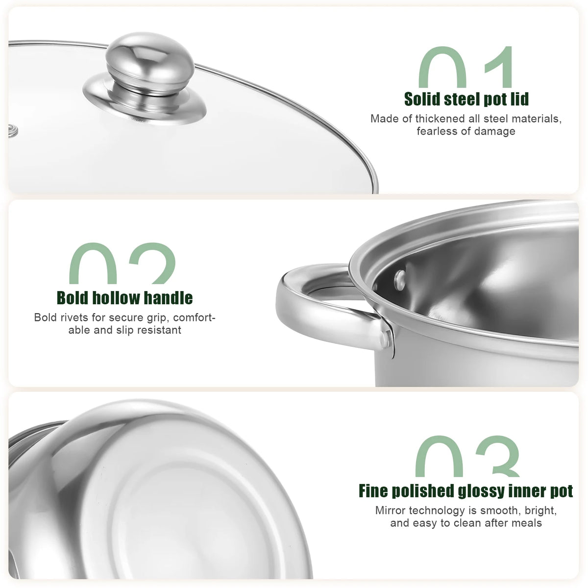 5 Piece Stainless Steel Saucepan & Stock Pot Set with Glass Lids – Induction Pots & Pans – Perfect for Soups, Sauces & Home Cooking